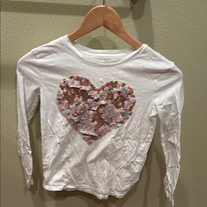 GAP White Long Sleeve Tee with Sequin Heart